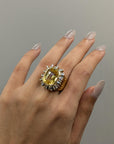 13.38 Carat Yellow Sapphire and Diamond Ring in 18K Gold, Size 6.5