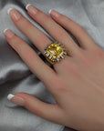 13.38 Carat Yellow Sapphire and Diamond Ring in 18K Gold, Size 6.5