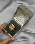 13.38 Carat Yellow Sapphire and Diamond Ring in 18K Gold, Size 6.5