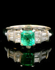 Platinum Ring with 0.55ct Emerald and 0.38ct Diamond