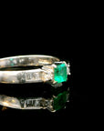 Vintage Natural Colombian 0.21 Carats Emerald and Diamond Platinum Ring, Size 6