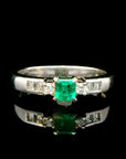 Vintage Natural Colombian 0.21 Carats Emerald and Diamond Platinum Ring, Size 6
