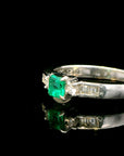 Vintage Natural Colombian 0.21 Carats Emerald and Diamond Platinum Ring, Size 6