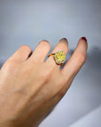2.73 Carat Natural Fancy Yellow Diamond Cluster Ring 18K Gold, Size 6