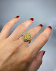 2.73 Carat Natural Fancy Yellow Diamond Cluster Ring 18K Gold, Size 6