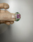 2.09 Carat Pink Sapphire & 2.05 Carat Emerald Diamond Ring, Size 6