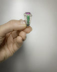 2.09 Carat Pink Sapphire & 2.05 Carat Emerald Diamond Ring, Size 6