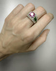 2.09 Carat Pink Sapphire & 2.05 Carat Emerald Diamond Ring, Size 6