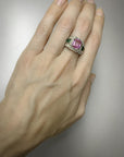 2.09 Carat Pink Sapphire & 2.05 Carat Emerald Diamond Ring, Size 6