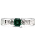 Vintage Natural Colombian 0.21 Carats Emerald and Diamond Platinum Ring, Size 6