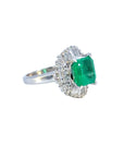 SGL Certified 3.32 Carat Emerald Diamond Platinum Ring, Size 6