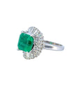 SGL Certified 3.32 Carat Emerald Diamond Platinum Ring, Size 6