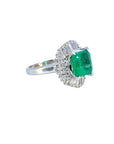 SGL Certified 3.32 Carat Emerald Diamond Platinum Ring, Size 6