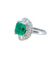 SGL Certified 3.32 Carat Emerald Diamond Platinum Ring, Size 6