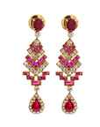 4 Carat Ruby and 3 Carat Diamond Art Deco Style 14K Earrings