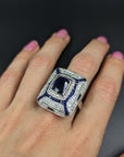 5.6 carat Deco Style Diamond Sapphire Ring