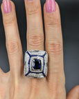 5.6 carat Deco Style Diamond Sapphire Ring