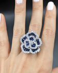 7.80 Carat Diamond and Blue Sapphire 18K Gold Ring, Size 6.5