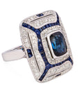 5.6 carat Deco Style Diamond Sapphire Ring