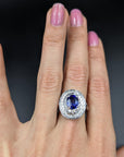 3.20 Carat Blue Sapphire Diamond Cluster Ring in 18K Gold, Size 7.5