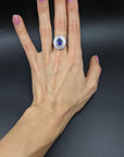 3.20 Carat Blue Sapphire Diamond Cluster Ring in 18K Gold, Size 7.5