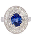 3.20 Carat Blue Sapphire Diamond Cluster Ring in 18K Gold, Size 7.5