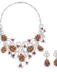 56 Carat Multi-Colored Sapphire and Diamond Necklace and Earring Set - 3 Pieces