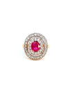 1.1 Carat Ruby and Diamond Halo 18K Gold Ring, Size 6