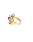 1.1 Carat Ruby and Diamond Halo 18K Gold Ring, Size 6
