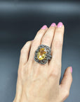 12.90 Carat Antique Oval Yellow Sapphire Diamond Ring in 18K Gold, Size 8