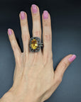 12.90 Carat Antique Oval Yellow Sapphire Diamond Ring in 18K Gold, Size 8