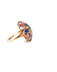 6.10 Carat Multi Sapphire and Diamond Cluster Antique Style Ring, Size 6.5