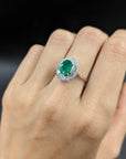 Art Deco Emerald and Diamond 18K Gold Cocktail Ring, Size 6.25