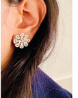 3.72 Carat Rose Cut Diamond Earrings 18K White Gold