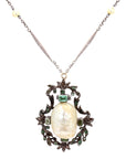 Edwardian Natural Pearl, Emeralds, and Diamond Necklace