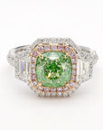 18k Gold Ring with 3.22ct Green Antique Cushion-Cut Diamond