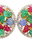 7 Carat Sapphire, Emerald, Ruby and 5 Carat Diamond 18K Gold Earrings