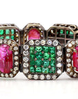 12 Carat Emerald Ruby and Diamond Deco Style Bracelet