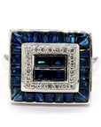 Blue Sapphire Diamond Sqaure Ring