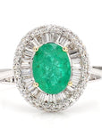 Art Deco Emerald and Diamond 18K Gold Cocktail Ring, Size 6.25