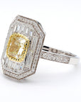 18k Gold Ring with 1.66ct Yellow Diamond and White Halo