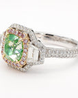 18k Gold Ring with 3.22ct Green Antique Cushion-Cut Diamond