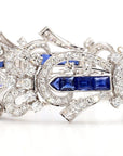 5.5 Carat Blue Sapphire and 1.5 Carat Diamond Art Deco Platinum Bracelet