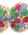 7 Carat Sapphire, Emerald, Ruby and 5 Carat Diamond 18K Gold Earrings