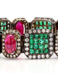 12 Carat Emerald Ruby and Diamond Deco Style Bracelet