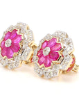3.12 Carat Ruby and 1.15 Carat Diamond Geometric Flower 18K Gold Earring