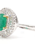 Art Deco Emerald and Diamond 18K Gold Cocktail Ring, Size 6.25