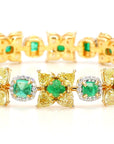 Natural Fancy 11.24 Carat Yellow Diamonds 8.18 Carat Columbian Emerald Bracelet