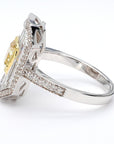 18k Gold Ring with 1.66ct Yellow Diamond and White Halo