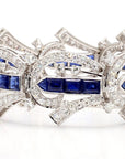 5.5 Carat Blue Sapphire and 1.5 Carat Diamond Art Deco Platinum Bracelet